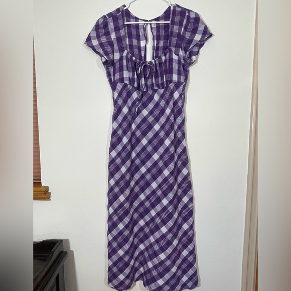 Free People Natalya Purple White Plaid Gathered Bust Midi dress - Picture 2 of 12